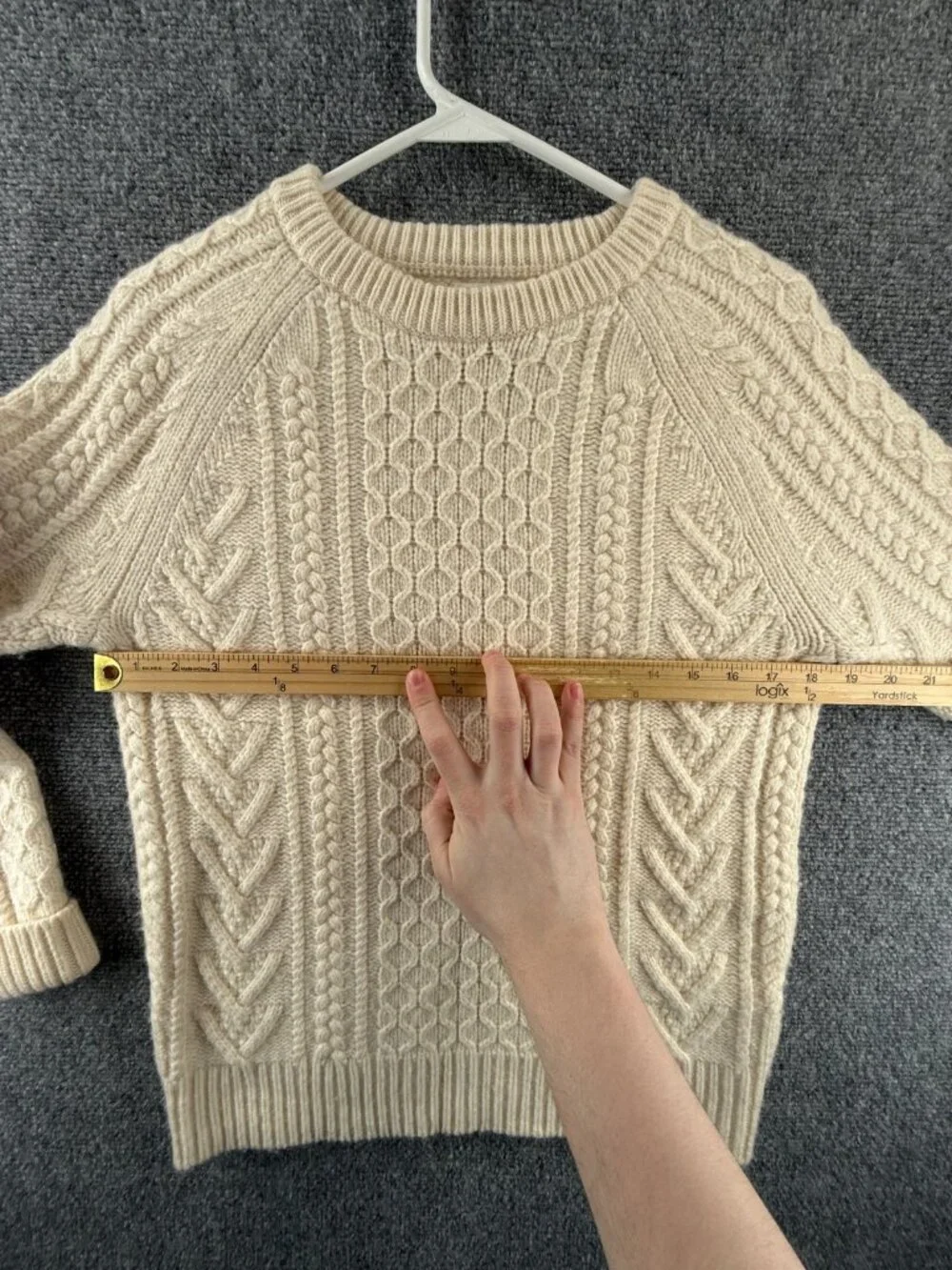 J. Crew Rugged Merino Fisherman Sweater Ivory Cable Knit Chunky Small Wool Uni - Picture 7 of 15